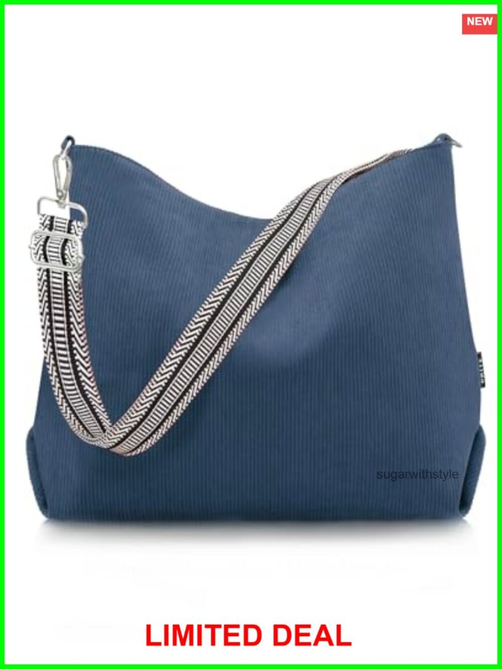Corduroy Tote Bag with Zipper Adjustable Strap Large Shoulder Crossbody